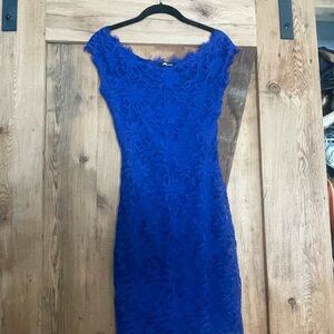 Blue Sheath Midi Dress with Cap Sleeves